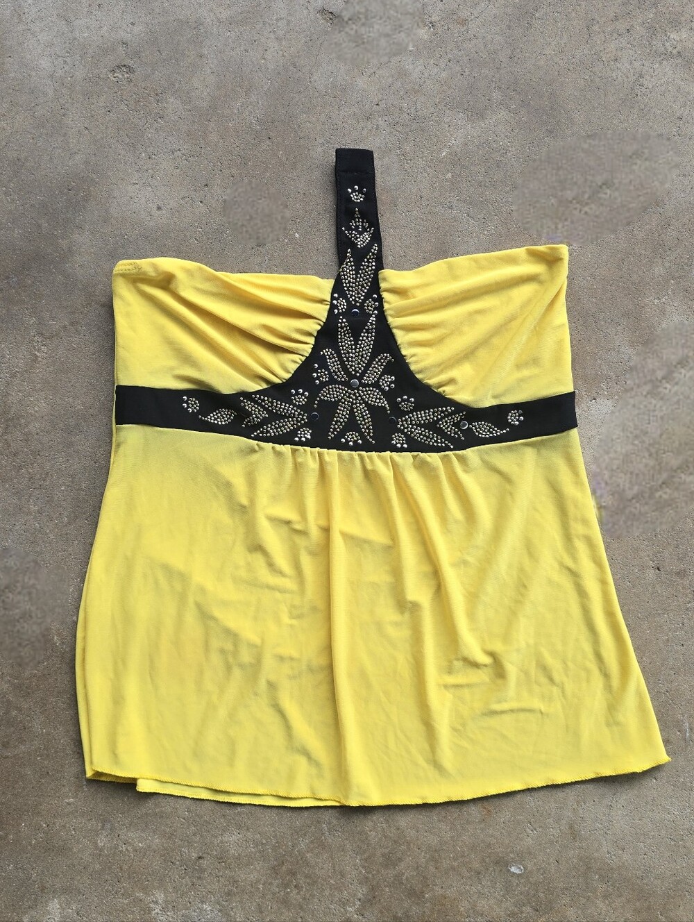 vtg y2k yellow strapless bling tube top